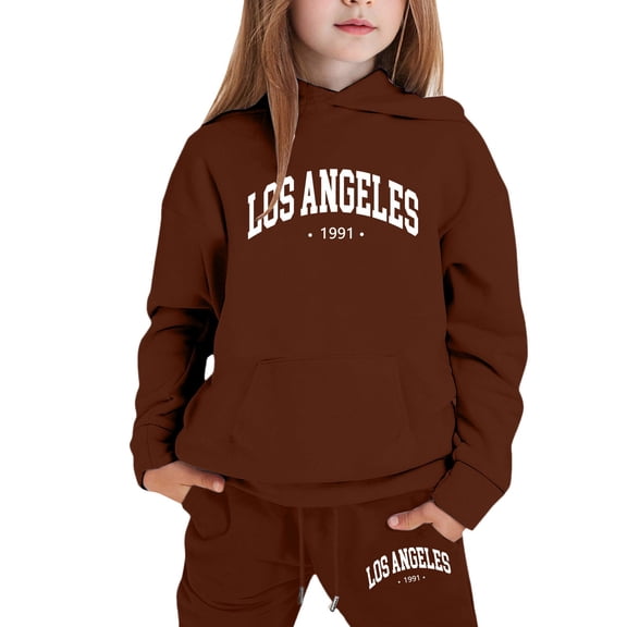 XEGLSBU Toddler Fall Outfits for Girls 4T-5T City Graphic Hoodie and Jogger for Girls Cute Casual Two Piece Outfit with Letter Print Top and Pants Girls Fall Outfits Size 6-8 c-Brown Size 13-14 Years