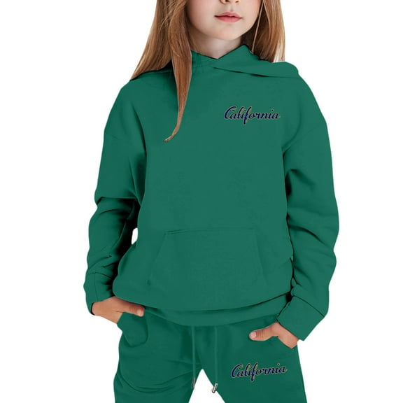 XEGLSBU Toddler Fall Outfits for Girls 4T-5T City Graphic Hoodie and Jogger for Girls Cute Casual Two Piece Outfit with Letter Print Top and Pants Girls Fall Outfits a-Dark Green Size 2-3 Years