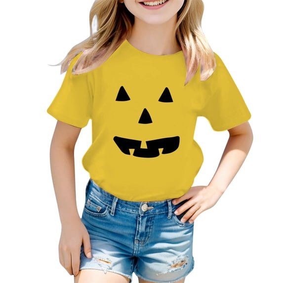XEGLSBU Toddler Girl Boy T Shirts Halloween Shirt Cute Pumpkin Shirt Short Sleeve Tee Fall Tops Yellow Size 1-2 Years