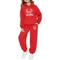 thumbnail image 1 of XEGLSBU Toddler Girl Christmas Outfit 5/6 Girls Outfits 2 Pcs Long Sleeve Top and Jogger Pants Party Wear Xmas Graphic Print Soft for Toddler Family Matching Wine Size 4-5 Years, 1 of 4