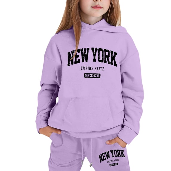 XEGLSBU Toddler Girl Outfits 4T Girls Outfits Hoodies Letter Print Sweatshirt Stylish and Comfortable Everyday Wear Fall Outfits for Girls 4T-5T Purple Size 7-8 Years