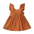 thumbnail image 1 of XEGLSBU Toddler Girls Dresses 2025 Summer Fly Sleeve Cotton Linen Dress for Kids Solid Color Dresses Size 2-7 Years Coffee Size 4-5 Years, 1 of 4