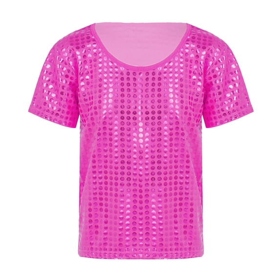 XEGLSBU Toddler Girls Shirts 5T Toddler Girls Boys Casual Sequin Glitter Party Carnival Gown Short Sleeves Vest Top Hot Pink Size 6-7 Years
