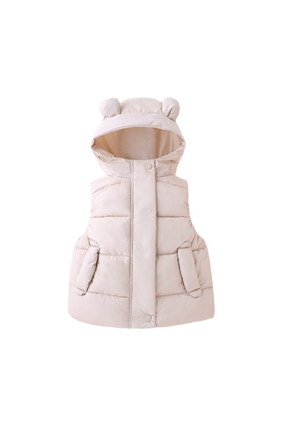Toddler Kids Baby Boys Girls Winter Warm Lightweight Bear Ears Hooded Sleeveless Padded Vest Jacket Waist Coat Boys Winter Jacket Beige Size 12-18 Months