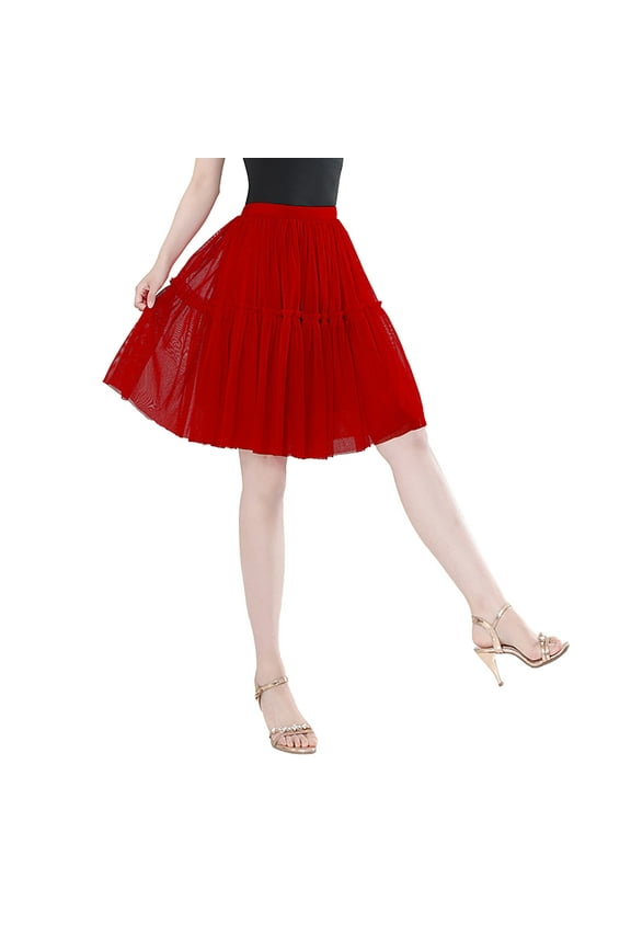 Tutu for Women Adults Red Women Dance Party High Waisted Ruffles Tulle Half Skirt Holiday Party Tutu Ballet Skirts Red One Size
