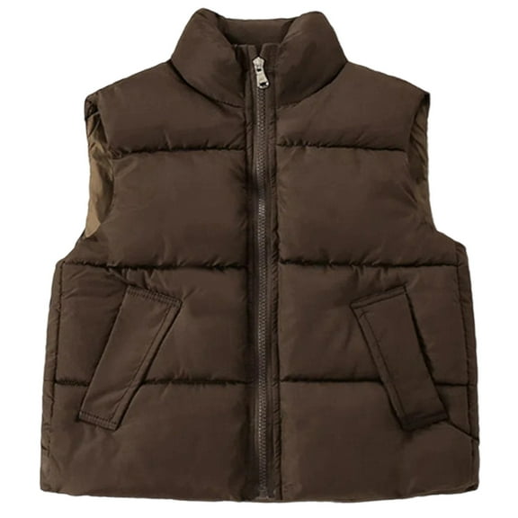 XEGLSBU Winter Coats for Boys Boys Down Vest Padded Sleeveless Jacket Warm Quilted Insulated Outerwear Cozy Lightweight Winter Wear for Kids Girls Winter Coat Size 8 Pink Coffee Size 8-9 Years