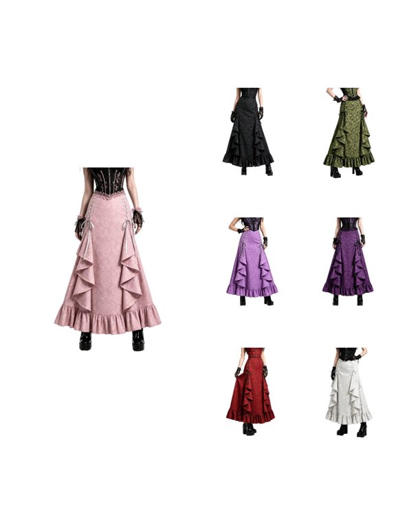 Women Halloween Skirts Dark Gothic Midi Dresses with Structural Belted and Tail Detailing for Lady Pink Size XXL