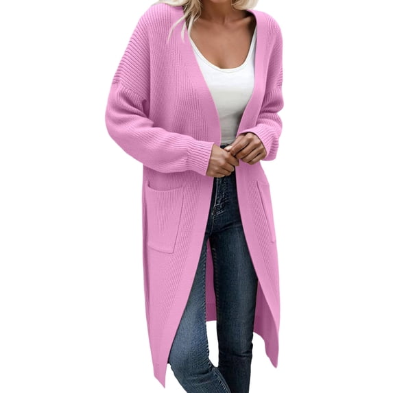 XEGLSBU Women Sweaters Fall Brown Knit Cardigan Sweater Outerwear Soft Comfortable Open Front Long Sleeve Pocket Coat Fall Winter Fashion Cardigan Sweaters for Women Short Pink Size XL
