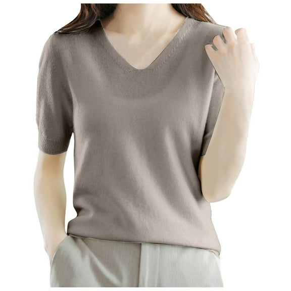 XEGLSBU Women's Sweaters Dressy Women's Fashion Five Quarter Sleeve Bottom Knit V Neck Pullover Sweater Loose Half Sleeve Top Mid Sleeve Sweater Women's Sweaters Fall Button Down Grey Size L