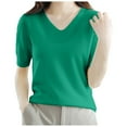 thumbnail image 1 of XEGLSBU Women's Sweaters Dressy Women's Fashion Five Quarter Sleeve Bottom Knit V Neck Pullover Sweater Loose Half Sleeve Top Mid Sleeve Sweater Women Sweaters under 10 Green Size M, 1 of 6
