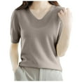 thumbnail image 1 of XEGLSBU Women's Sweaters Dressy Women's Fashion Five Quarter Sleeve Bottom Knit V Neck Pullover Sweater Loose Half Sleeve Top Sweater Women's Sweaters Thumb Hole Pull over Sweater Grey Size XXL, 1 of 6