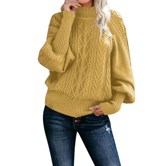 XEGLSBU Women's Sweaters Thumb Hole Pull over Sweater Women's Winter Casual Long Sleeve Solid Color Knit Sleeve Turtleneck Sweater Women Sweaters Cardigan Long Yellow Size XL