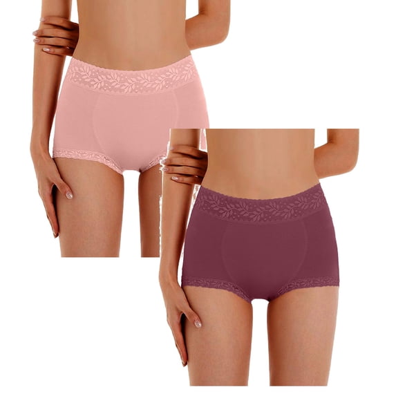 XEGLSBU Women's Underwear Lace Edge Mid Waist Panties Fashion Solid Breathable Fancy Underpant 2 PCS Size L