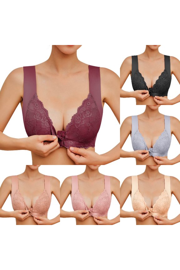 Womens Bras Non Steel Ring French Front Close Bra T Back Plus Size Seamless Unlined Bra for Large Bust Red Size XXXL