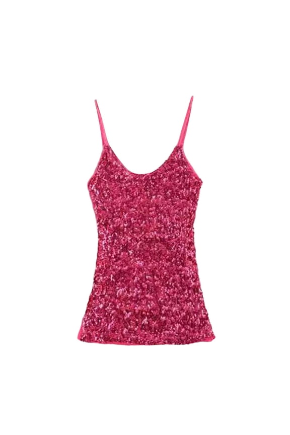 Womens Shirts Fall Dressy Women Fashion Solid Slim Sequined Vest Camisole Versatile Bottom Shirt Vest Hot Pink One Size