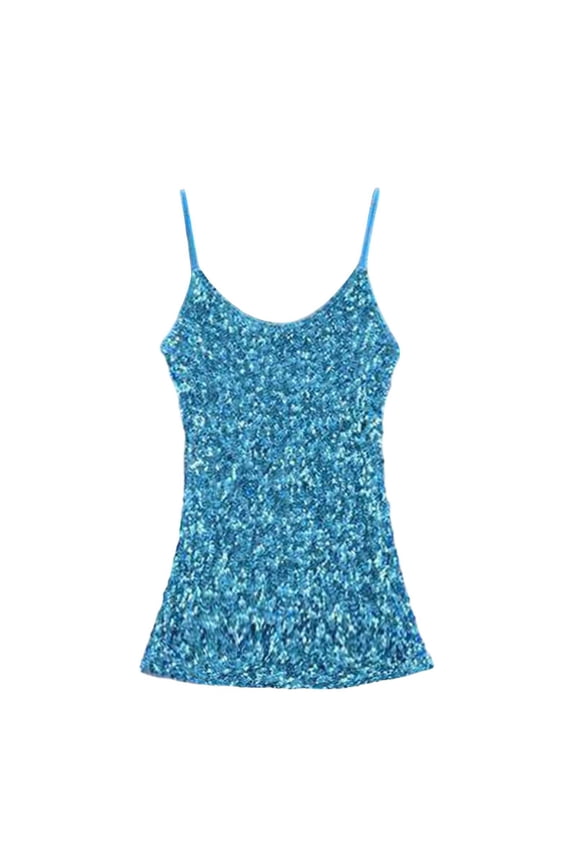 Womens Shirts Fall Fashion Women Fashion Solid Slim Sequined Vest Camisole Versatile Bottom Shirt Vest Blue One Size