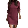 thumbnail image 1 of XEGLSBU Womens Sweater Dress Long Sleeve Midi Autumn Winter Long Sleeve Turtleneck Solid Color Casual Sweater Dress Ladies Sweater Dress Womens Sweater Dress Set Red2 Size M, 1 of 4