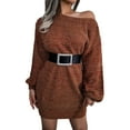 thumbnail image 1 of XEGLSBU Womens Sweater Dresses for Fall Brown Womens Boat Neck Long Batwing Sleeve Casual Loose Oversized Colored Long Sleeve Wool Dress Fall Sweater Dresses for Women 2025 Long Orange Size S, 1 of 9