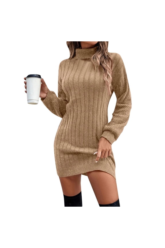 Womens Sweater Dressy Casual Fall Autumn and Winter Woolen Dress 2023 Fashio Loose Relaxed Knitted Dress Sweater Dress for Women Fall Khaki Size L