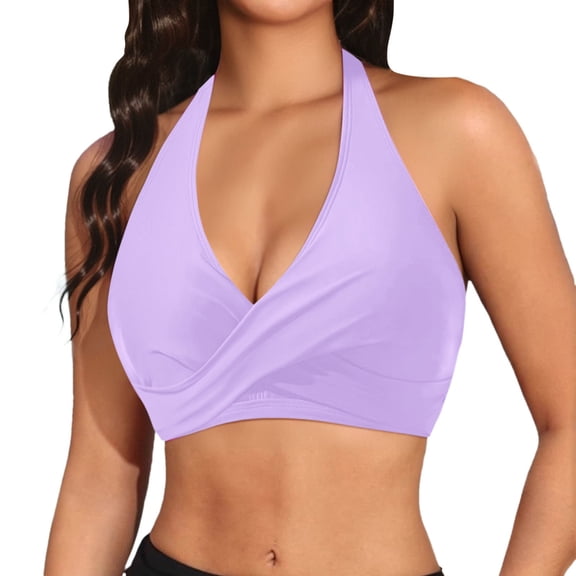 XEGLSBU Womens Swimsuits 2 Piece Tankini Women Bikini Top Push up Bathing Suit Top V Neck Full Coverage Swimsuit Top Light Purple Size L