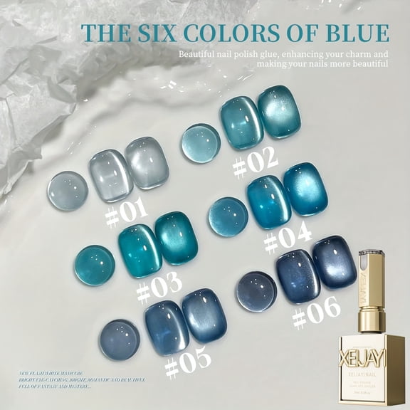 XEIJAYI 15ml 6Colors Set Holographic Magnetic Cat Eye - Reflective Shimmer Nail Art With Alcohol-Free/LED Soak-Off Gel For Salon & DIY, Japanese-Korean Style Nail Designs, Nail Care, DIY Nail Design,