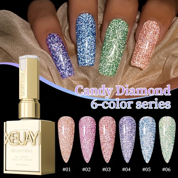 XEIJAYI 15ml 6Colors Set Pastel Glitter Nail Designs- Bright Nail Art With Alcohol-Free/LED Soak-Off Gel For Salon & DIY, Japanese-Korean Style Nail Designs, Nail Care, DIY Nail Design,