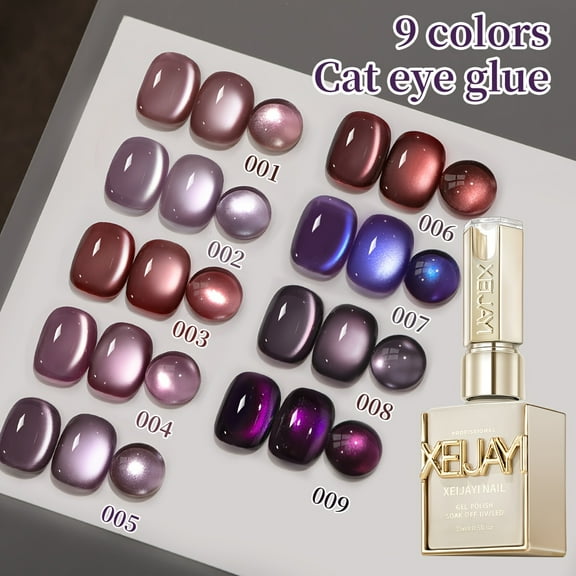 XEIJAYI 15ml 9Colors Set Magnetic Cat Eye Gel Polish - Reflective Shimmer Nail Art With Alcohol-Free/LED Soak-Off Gel For Salon & DIY, Japanese-Korean Style Nail Designs, Nail Care, DIY Nail Design,