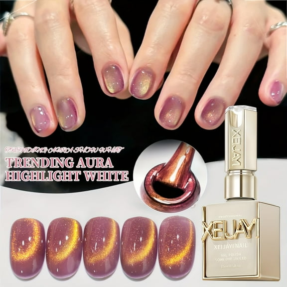 XEIJAYI 15ml Holographic Magnetic Cat Eye Gel Polish - Reflective Shimmer Nail Art With Alcohol-Free/LED Soak-Off Gel For Salon & DIY, Japanese-Korean Style Nail Designs, Nail Care, DIY Nail Design