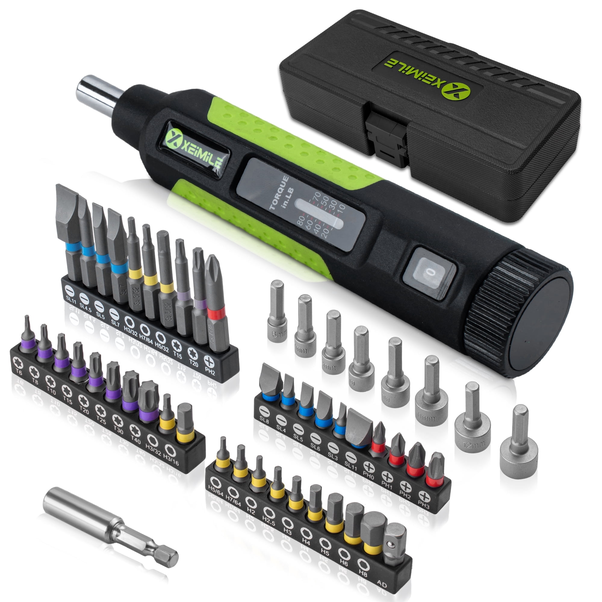XEIMILE 51Pcs 10-80In-lb Torque Screwdriver,1/4" Drive Wrench Driver Set, Inch Pound Torque Screwdriver with S2 Bits, Extension Bar for Maintenance, Tools, DIY, Bike Repairing and Mounting