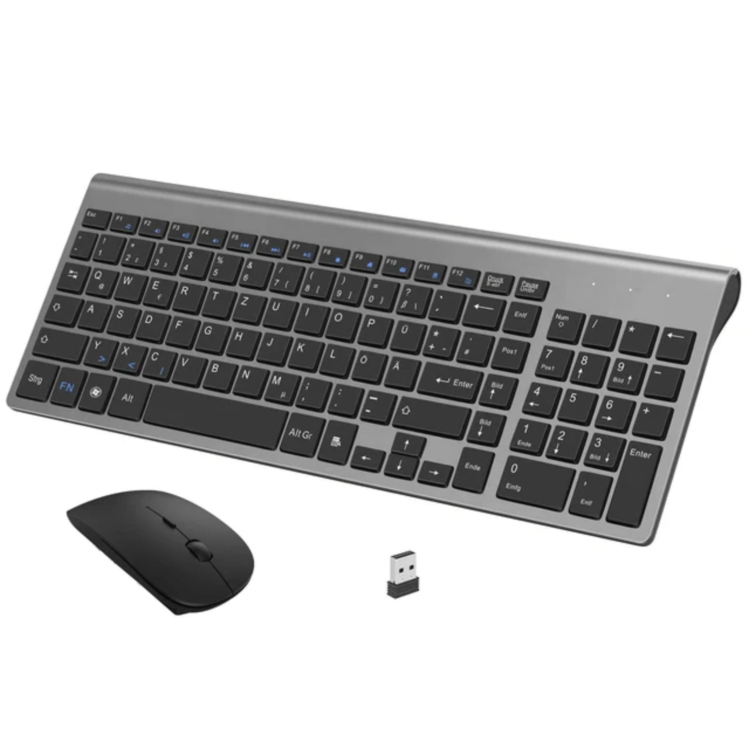 XEJEANG German Wireless QWERTZ Keyboard and Mouse Combo Ultra Slim 2.4G ...