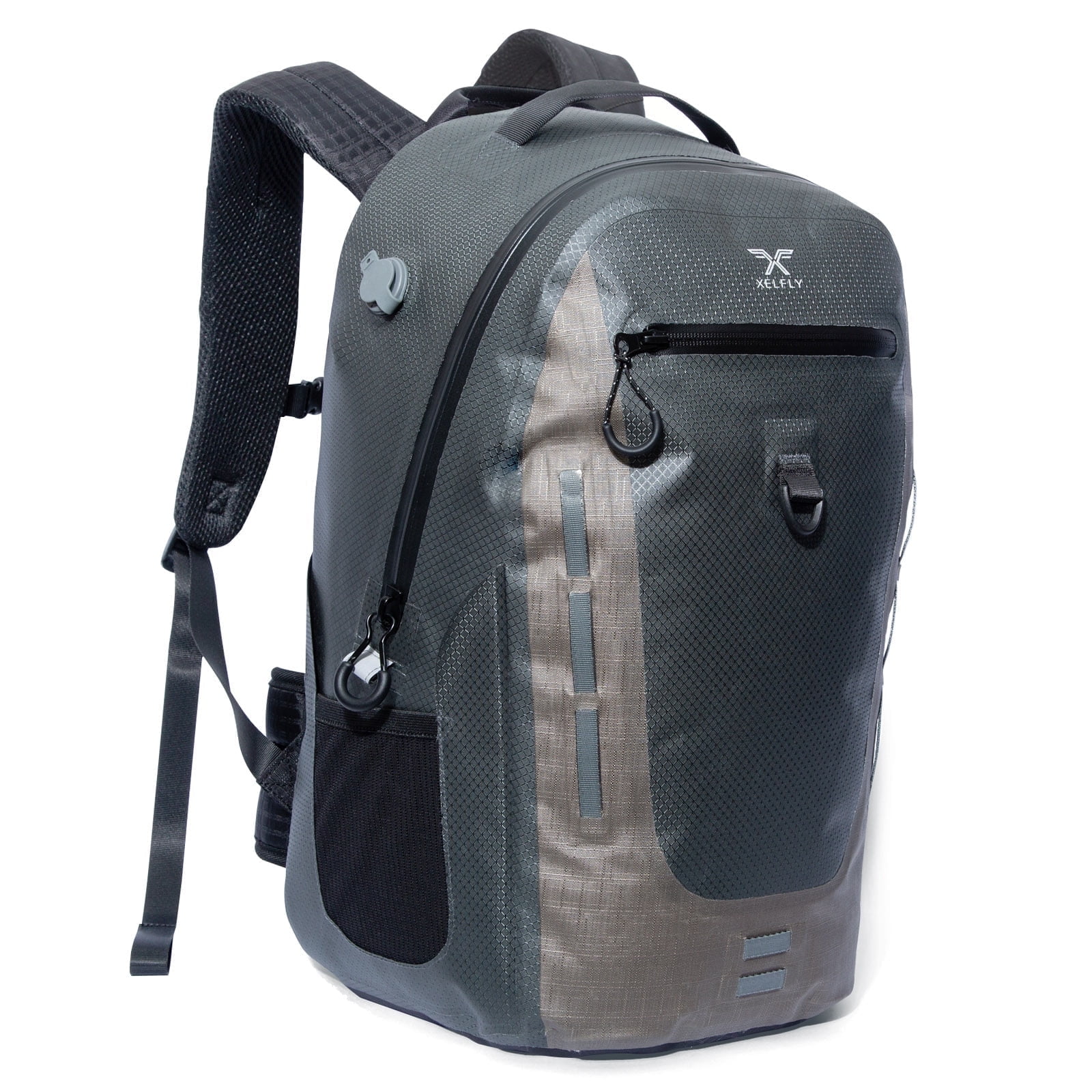 XELFLY Submersipack Waterproof Backpack - Submersible, Inflatable, Floating TPU Coated Durable Nylon Dry Bag with Airtight Zipper for Kayak, Fishing, Boating, Hiking, Paddle Board (Gray Stone, 25L)