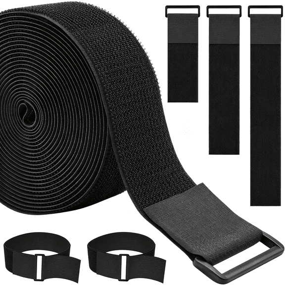 XENAKY 1.5In X 16Ft Cinch Straps Heavy Duty with 20 Buckles,Black Nylon Hook and Loop Straps,Reusable Long Cable Ties for Organizer Or Storage Straps Heavy Duty