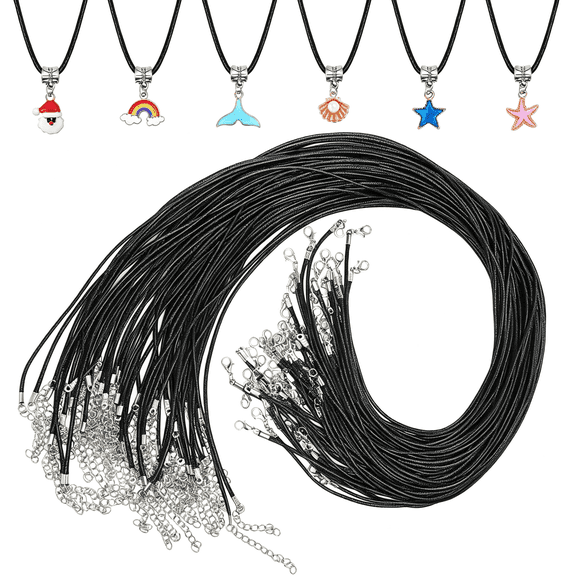 XENAKY 50Pcs Black Waxed Cotton Cord, 24 Inch Necklace String Rope with Clasp, Bulk for Charms, Pendants, Bracelets, Jewelry Making Supplies and Beading Supplies