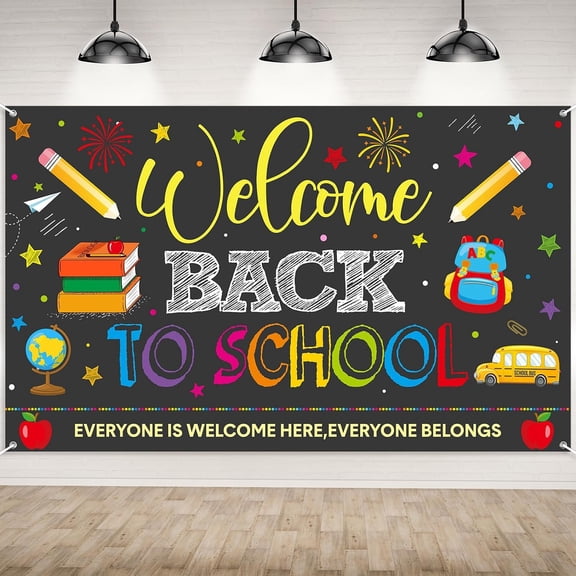 XENAKY 73x44 Inch Welcome Back to School Backdrops Banner Sign,Back to School Bulletin Board Banner Sign Polyester Photography Background for First Day of School Decorations