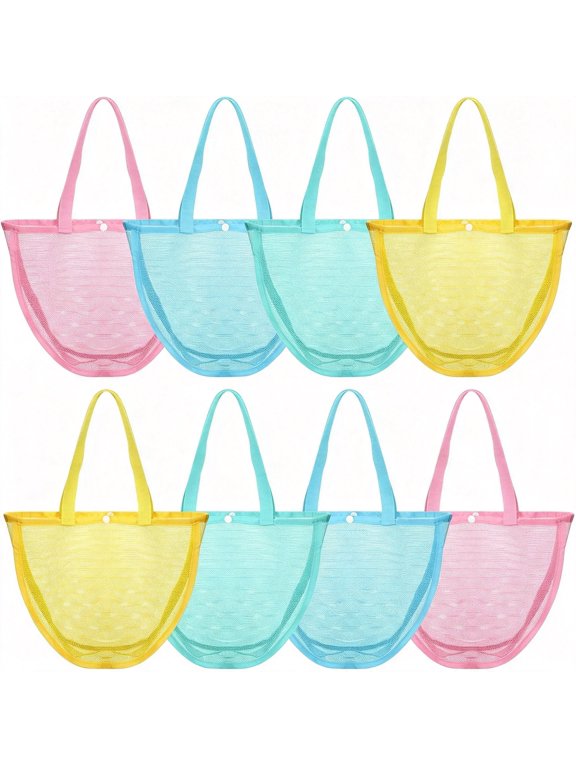 8 Pcs Seashell Bags for Beach Mesh Beach Bag,Gentle,Single Shell Collecting Bag with Handles,Pool Party Gift Pouch,Beach Vacation Essentials,Beach Must Haves,Outdoor Market Grocery