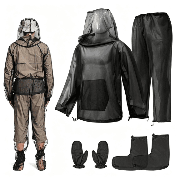 XENAKY Mosquito Bug Suit for Men Women,4Pcs Full Body Mosquito Proof Net Clothing,Mosquito Net Including Mosquito Jacket,Pants,Gloves,Socks Breathable Mesh Mosquito Netting for Fishing,Hiking