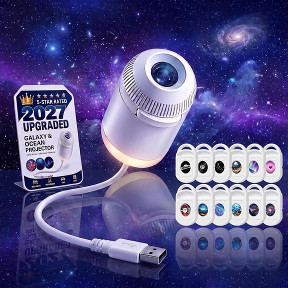 XENAKY Ocean & Projector - Ultra-Hd Sphere Tech, Smart Holographic Night Light, Adjustable Rotating Star Projector for Bedroom Ceiling and Car - 12 Projection Films