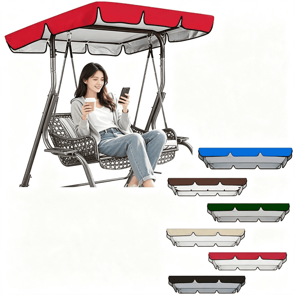 XENAKY Patio Swing Canopy, Outdoor Swing Replacement Top Cover 65X45/75X45/78X47/85X45In Porch Swing Canopy Cover Anti Uv Sun Shade Canopy for Garden Yard Park Seat(Red,75X47In-190X120Cm)