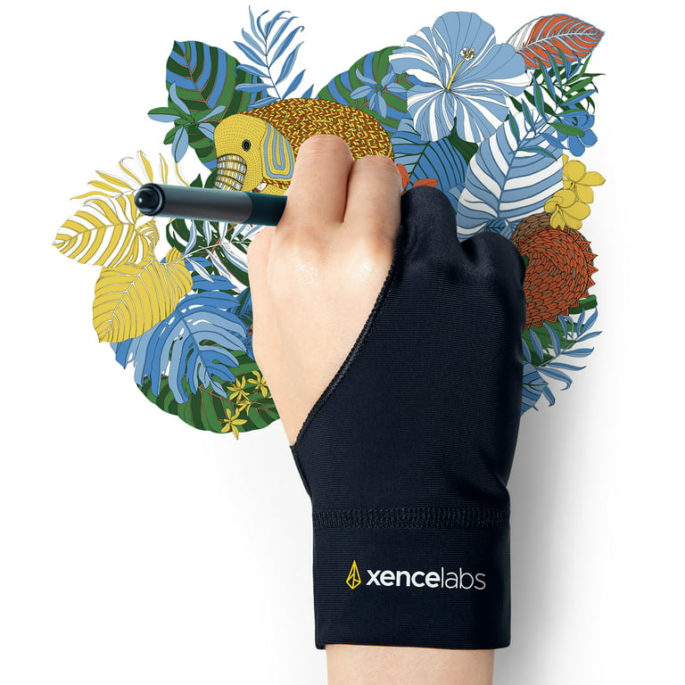 XENCELABS, Artist Glove, Drawing Glove Left Right Hand for Drawing Tablet,  2 Finger Glove for Drawing Black Size L