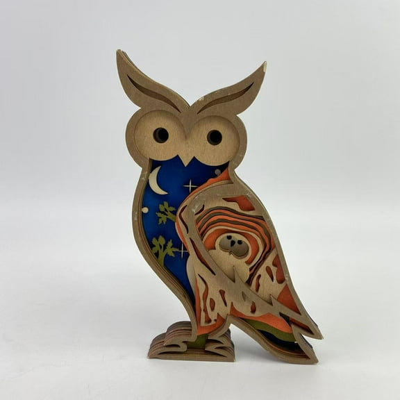 XENMEDA Works of art of wood,3D Wooden Animals Carving, Owl Decor Cabin Decor Wooden Animal Statues Rustic Wall Decor Art