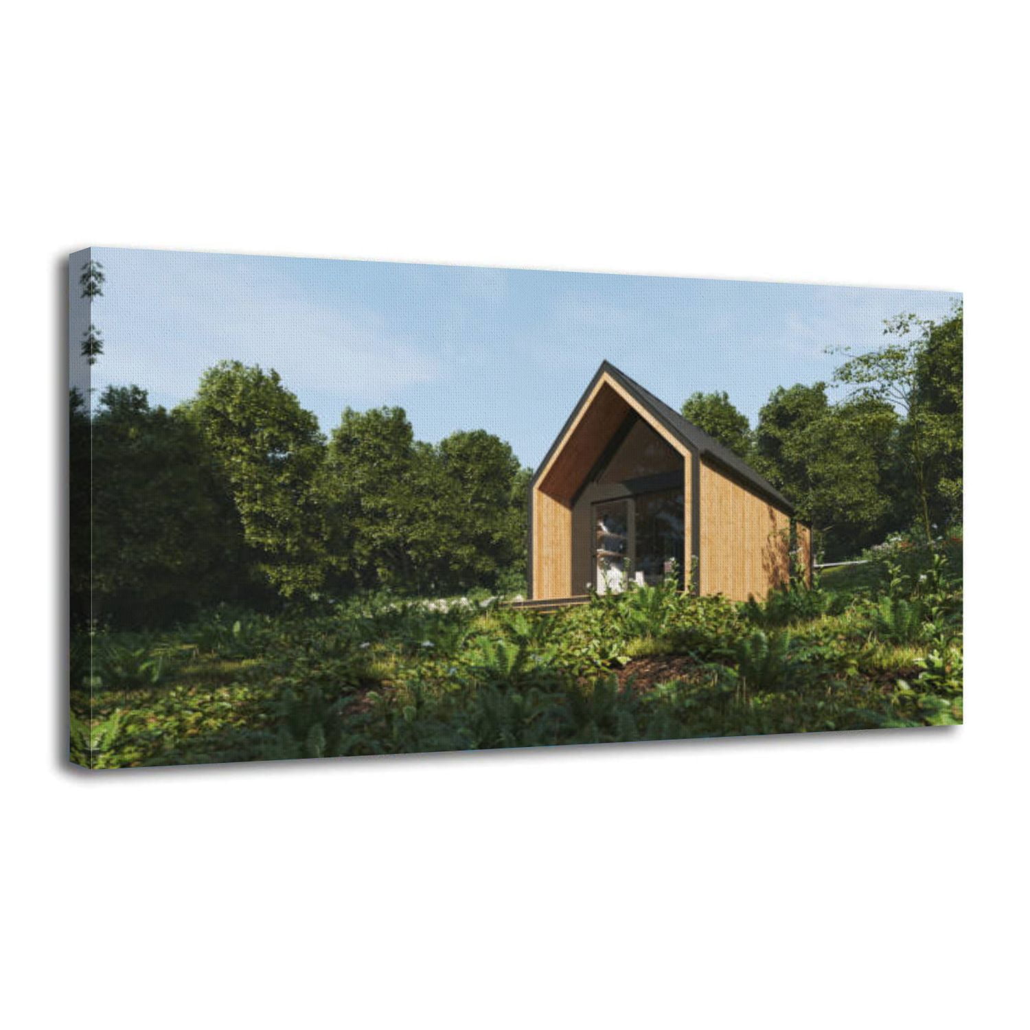 Image showcasing XEOSLKRH Canvas Wall Art Modern Tiny House Exterior Wall Decor for ...