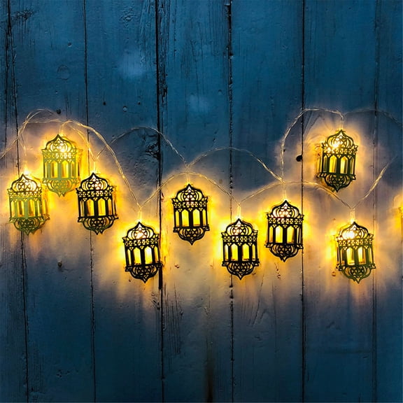 XEOVHV 10 LED Ramadan Decorations, Warm White Plug-in 63 inches Ramadan String Lights with Remote,Ramadan Lights with Self-installation Metal Pendants for Ramadan Eid Home Decor