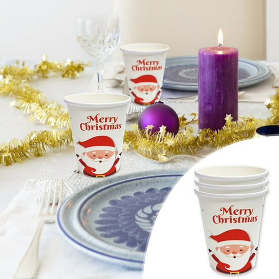 XEOVHV 10 Pcs Christmas Disposable Cups, Christmas Paper Cups Hot Chocolate Cocoa Cup Christmas Party Supplies Tea Coffee Cups Disposable Cups for Party Holidays(Santa Claus Pattern)