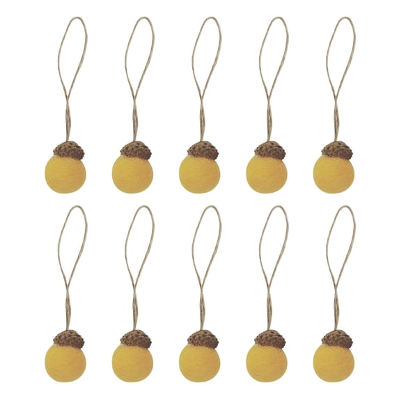 XEOVHV 10 Pieces Thanksgiving Felt Acorn Ornaments Wool Felted Acorn Garland Felt Balls Acorns Farmhouse Acorn with 32.8 Feet Rope for Fall Christmas Tree Mantel Decoration (Yellow)