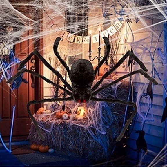XEOVHV 102.4 Inch Halloween Giant Spider: Large Fake Scary Hairy Spider Decorations - Halloween Huge Plush Toy Spider Props Toy for Indoor Outdoor Creepy Lawn Garden Decor Black
