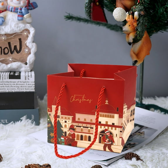 XEOVHV 10pc Christmas Paper Gift Bags,Christmas Tote Bags with Handles Red Green Xmas Tree Grocery Bags Reusable Party Treat Goodie Bag for Holiday Party Favors, 5.5" x5" x 5", 10 Pack