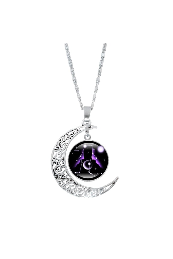 12 Constellation Necklace,Zodiac Necklace Jewelry, Birthday Gifts Astrology 12 Constellation Horoscope Sign Galaxy Crescent Half Moon Pendant Necklace,Gemini