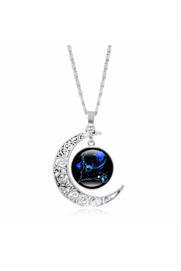 12 Constellation Necklace,Zodiac Necklace Jewelry, Birthday Gifts Astrology 12 Constellation Horoscope Sign Galaxy Crescent Half Moon Pendant Necklace,Pisces
