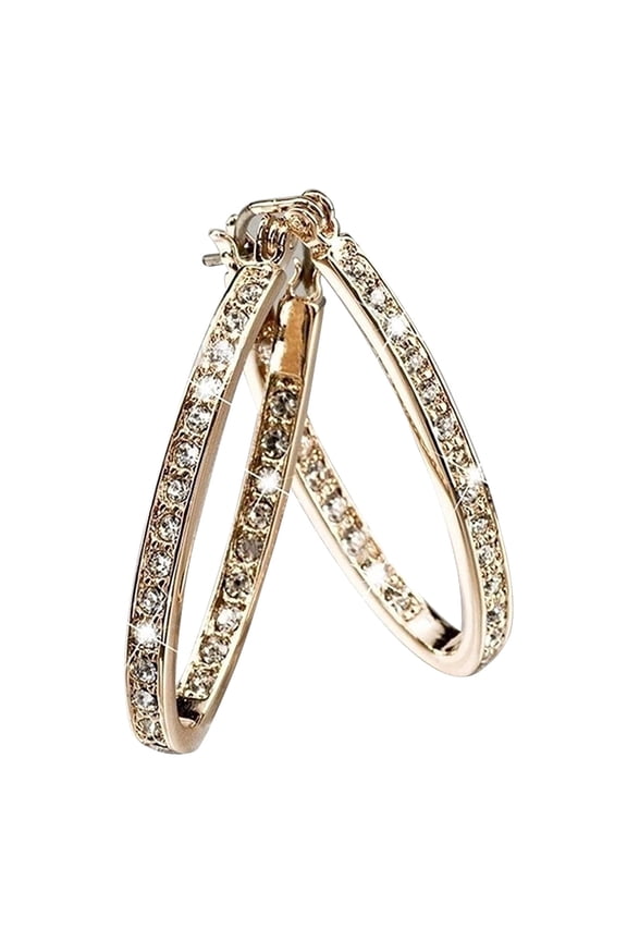 Gold Hoop Earrings for Women, Diamond Hoop Earrings, Dazzling Gold Huggie Hoops Earrings Varied Stone Sizes Gold Earrings Hoops 35mm