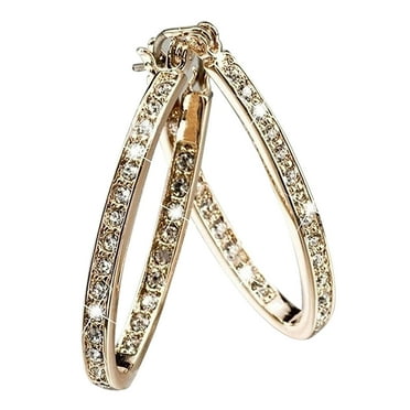 XEOVHV 14K Gold Hoop Earrings for Women, Diamond Hoop Earrings, Dazzling Gold Huggie Hoops Earrings Varied Stone Sizes Gold Earrings Hoops 35mm